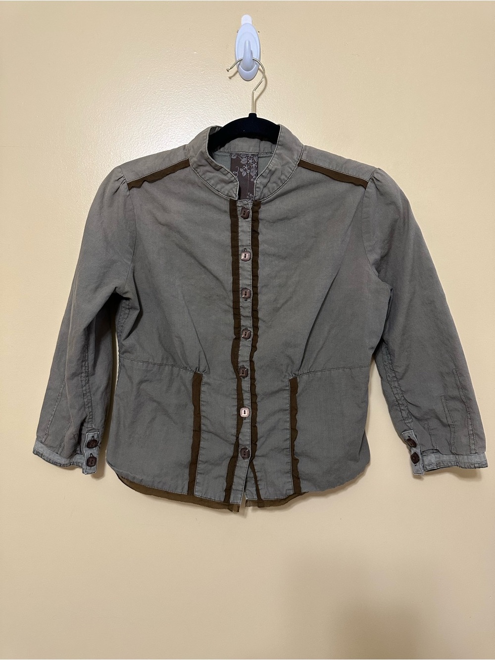 Fossil VTG Lightweight Mockneck Cotton Military Style Button Up Women M Olive